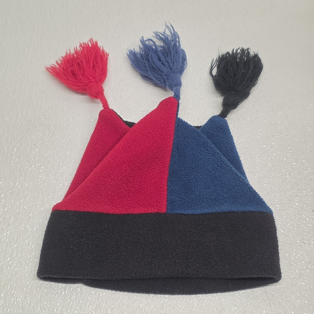 Vintage Mews Polartec Jester Tassel Fleece Winter Hat Red Blue Black